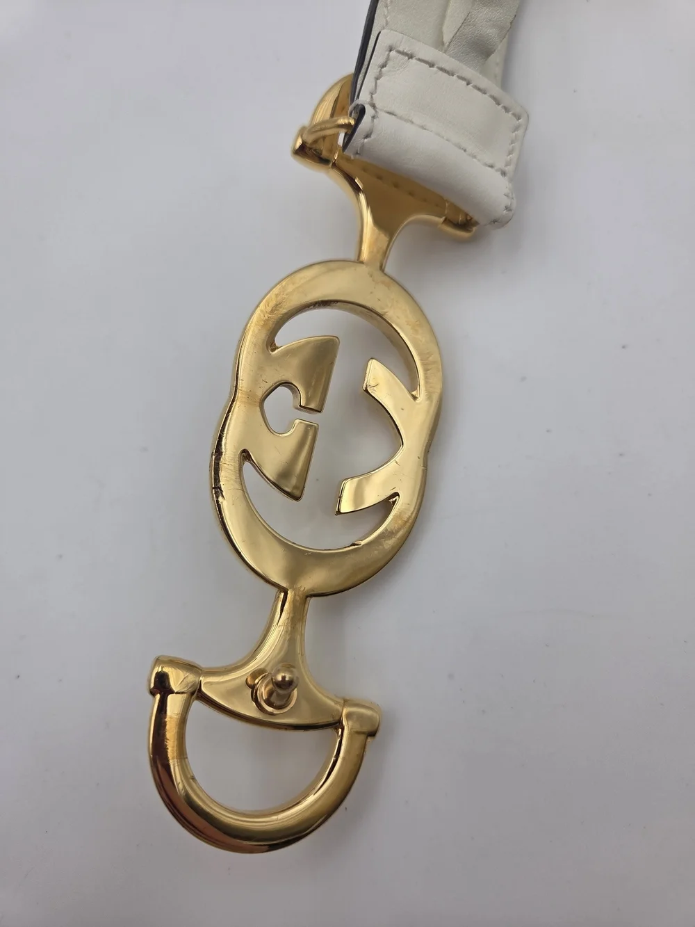 Gucci White Leather Belt with Gold Interlocking Buckle